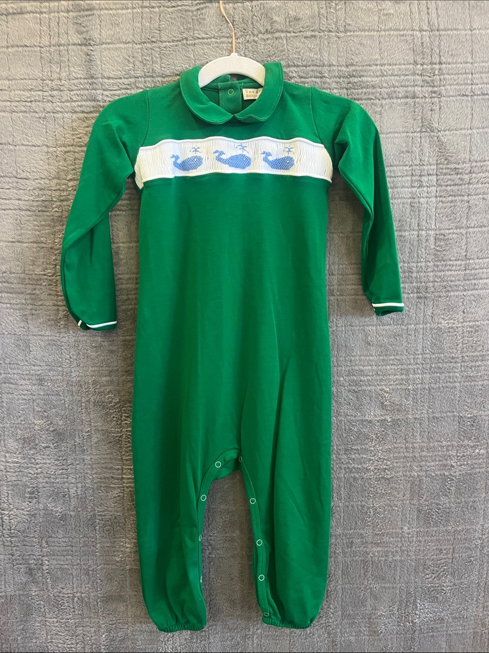 The Beaufort Bonnet Company Green Whale Smocked Footie